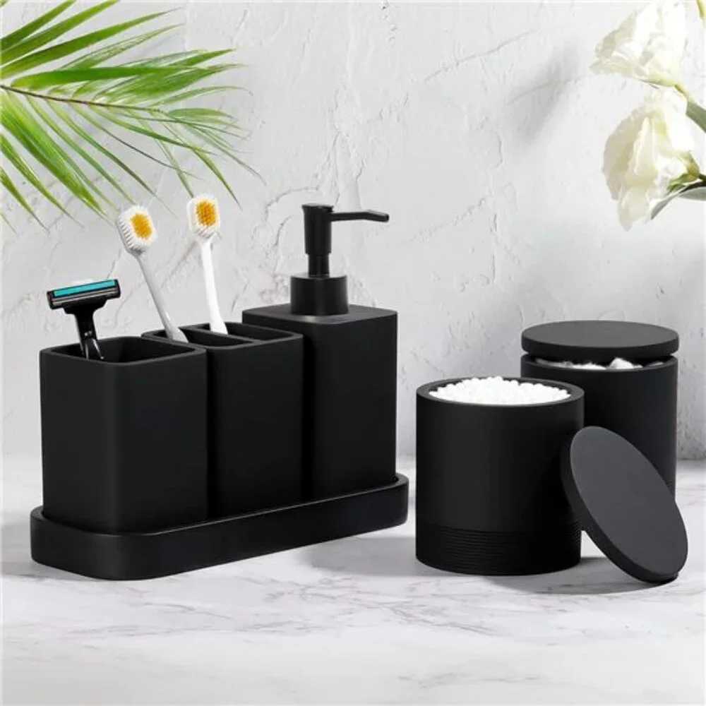 Matte Black Bathroom Accessories Set 6 Piece Soap Dispenser Toothbrush Holder